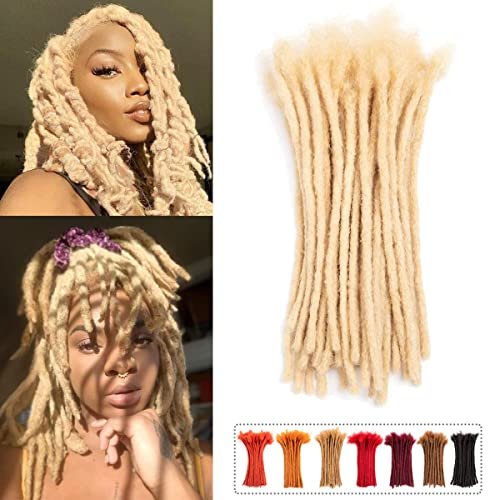 Teresa Small 0.4cm and Medium 0.8cm Width 100% Human Hair Dreadlock Extensions for Men/Women/Kids Full Hand-made Permanent Dread Locs Human Hair Bundles Can be Dyed and Bleached,From JiaJia Hair(8 Inch-70Strands,Blonde Color,#613)