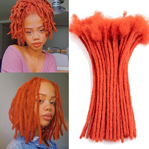 Teresa Small 100% Human Hair Dreadlock Extensions for Men/Women/Kids 0.4cm Width Full Hand-made Permanent Dread Locs Human Hair Can be Dyed and Bleached,From JiaJia Hair(8 Inch-70Strands,Orange Red Color)