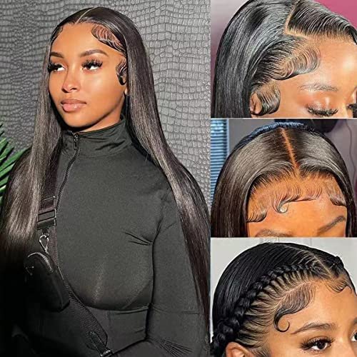 13×6 Lace Front Wigs Human Hair Pre Plucked Hairline with Baby Hair 24 Inch Straight Lace Frontal Wigs Human Hair For 180% Density Natural Color Wig
