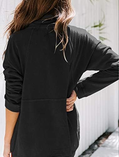 Peacameo Women’s Lapel Zipper Sweatshirts Long Sleeve Loose Drawstring Pullover Tops with Pockets