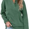 OFEEFAN Womens Casual Sweatshirts Henley Button Up Long Sleeve Tunic Tops