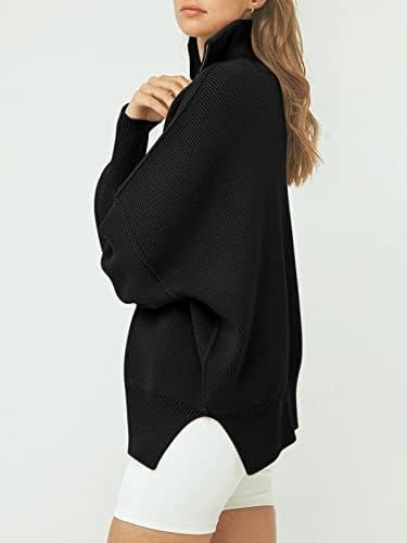 ANRABESS Women’s Oversized Sweater 2023 Fall Long Sleeve Quarter Zipper Collar Drop Shoulder Slouchy Pullover Tops