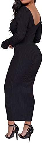 Cinyifaan Women’s Casual Off Shoulder Long Sleeves Slim Knit Bodycon Sweater Dress Midi Pencil Dress.