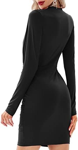 GRACE KARIN Women’s Retro Long Sleeve Ruched Wrap Party Pencil Dress