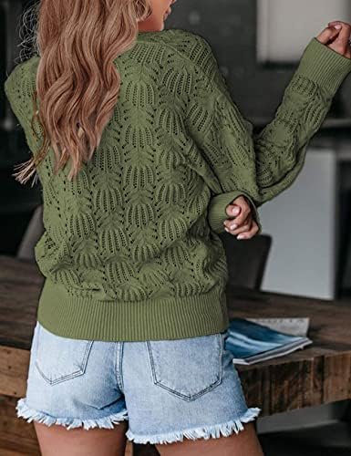 MEROKEETY Womens Deep V Neck Wrap Sweaters Long Sleeve Crochet Knit Pullover Tops