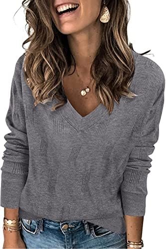Arach&Cloz Women's Fall Fashion 2023 V Neck Long Sleeve Pullover Knitted Casual Sweater Tops