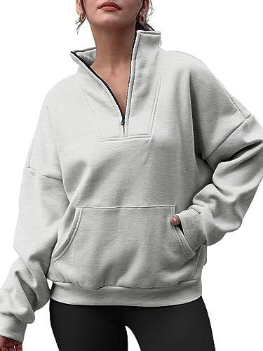 Trendy Queen Sweatshirts Half Zip Pullover Quarter Zip Oversized Hoodies Sweaters Fall Outfits 2023 Y2K Winter Clothes