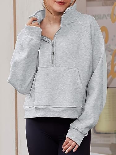 WYNNQUE Womens Half Zip Cropped Pullover Sweatshirts Fleece Quarter Zipper Hoodies Winter Clothes Sweaters Thumb Hole