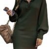 BTFBM Women Casual V Neck Knit Mini Fall Sweater Dresses Long Sleeve Loose Fit Solid Color Ribbed Pullover Jumper Sweaters