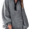 KIRUNDO Womens Fall Fashion 2023 Oversized Sweater Dress Casual Button V Neck Long Sleeve Pockets Chunky Knit Pullover