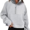WYNNQUE Womens Half Zip Cropped Pullover Sweatshirts Fleece Quarter Zipper Hoodies Winter Clothes Sweaters Thumb Hole