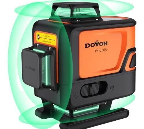 DOVOH 4D Laser Level 360 Self Leveling : High Accuracy Green Beam Rechargeable 4x360 Floor Laser Levels for Construction Tiling Ceiling Framing, Class Ⅱ, P4-360G